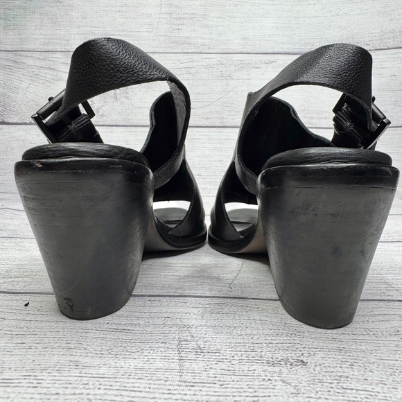Eileen Fisher Black Leather Slingback Block Heel Sandals Women's Size 6.5 - Picture 4 of 7